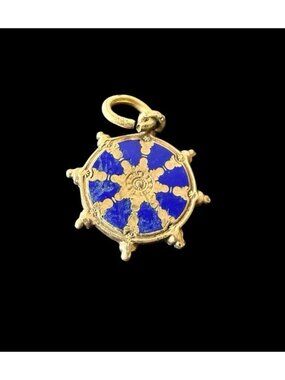 Vintage Balfour 10k Gold Buddhist Dharmachakra Wheel Charm Pendant 1/2” Signed